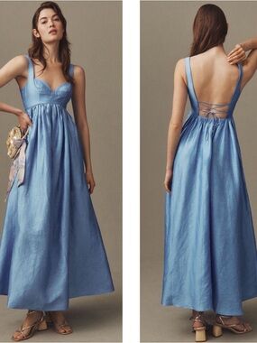 ACLER Sandgate Sweetheart Neckline Satin Blue Midi Dress Size 6